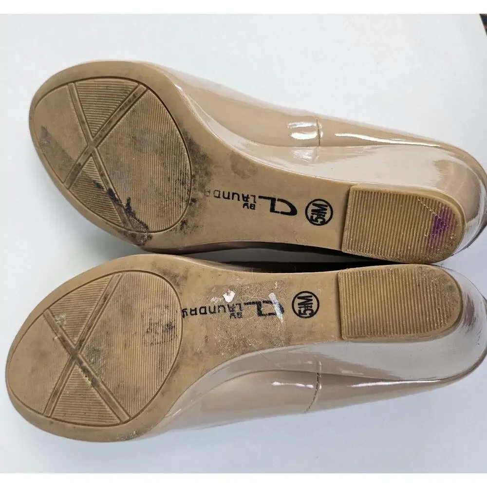 CL By‎ Laundry Marcie Wedge Pump Shoes 5.5 Beige Tan Shiny Corporate Work Heels